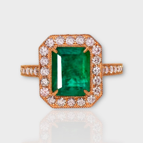Ring 14K Rose Gold with Emerald and Diamonds