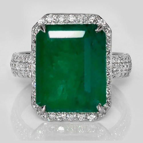 Ring 14K White Gold with Emerald and Diamonds